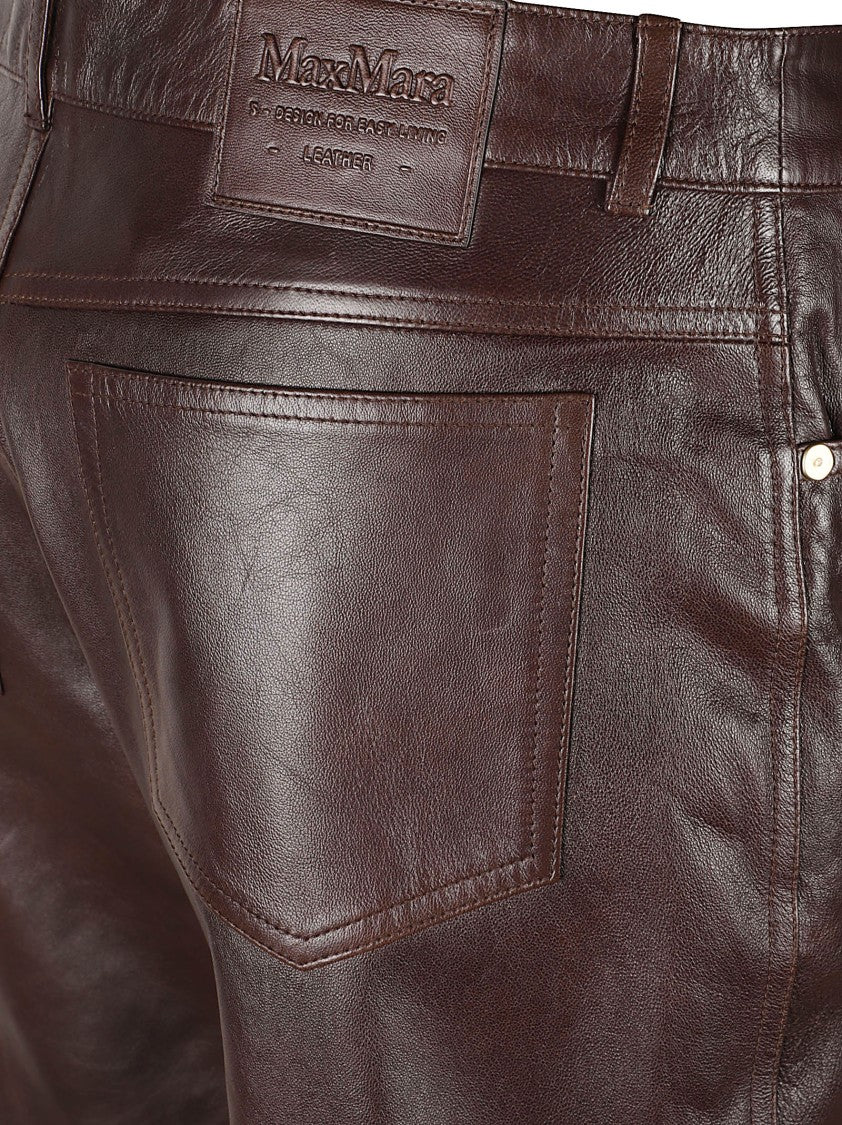 Max Mara Straight-Leg Leather Pants With Classic Five-Pocket Design
