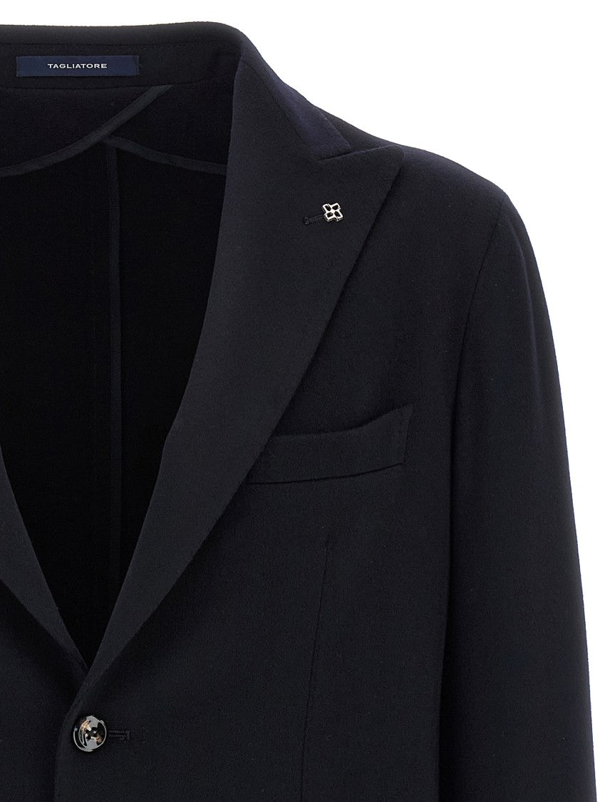 Tagliatore Deconstructed Black Cashmere Blazer With Removable Brooch