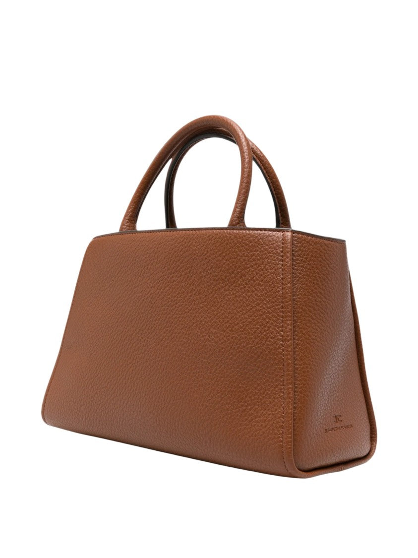 Elisabetta Franchi Structured Brown Geometric Hardware Handbag
