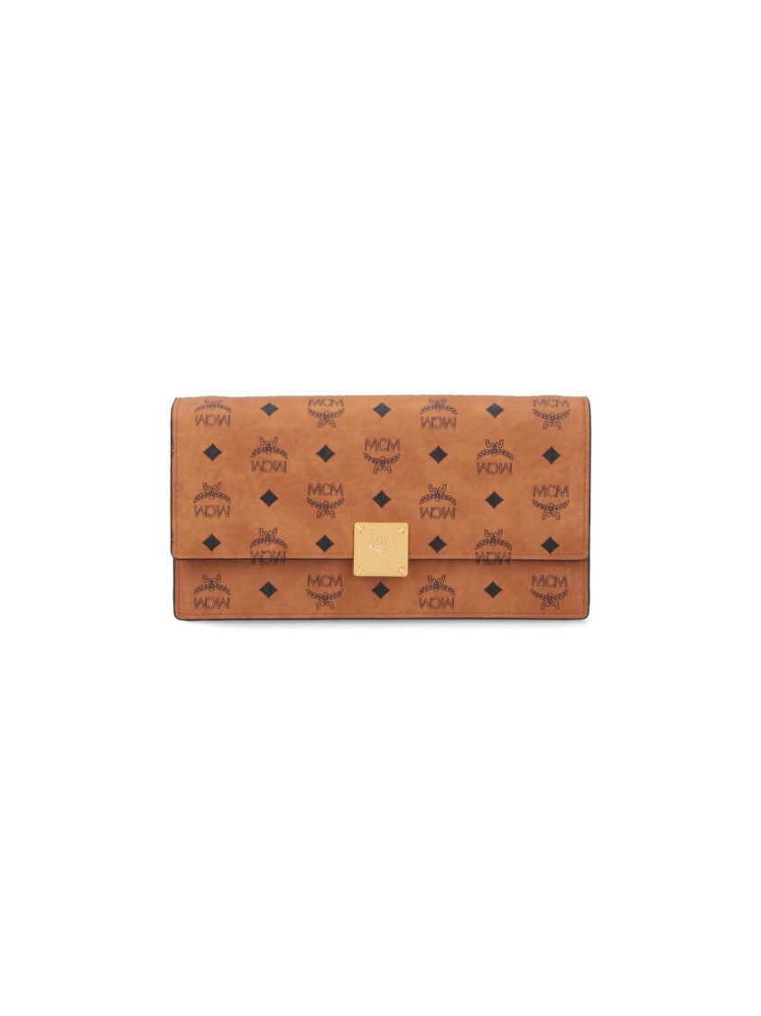 Mcm Brown Logo Print Leather Flap Wallet