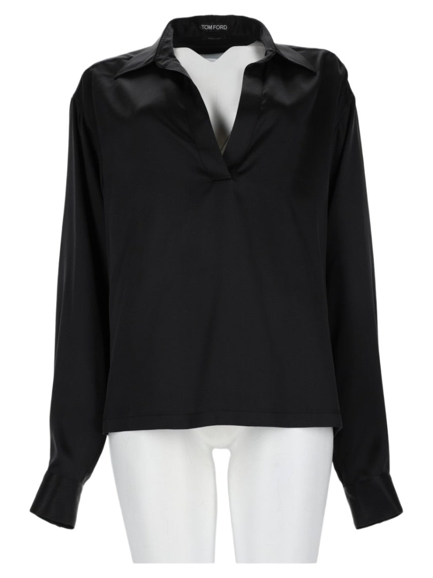Tom Ford Black Silk Relaxed Fit V-Neck Polo Shirt