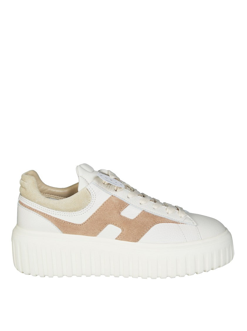 Hogan White Leather Beige Suede Sneakers
