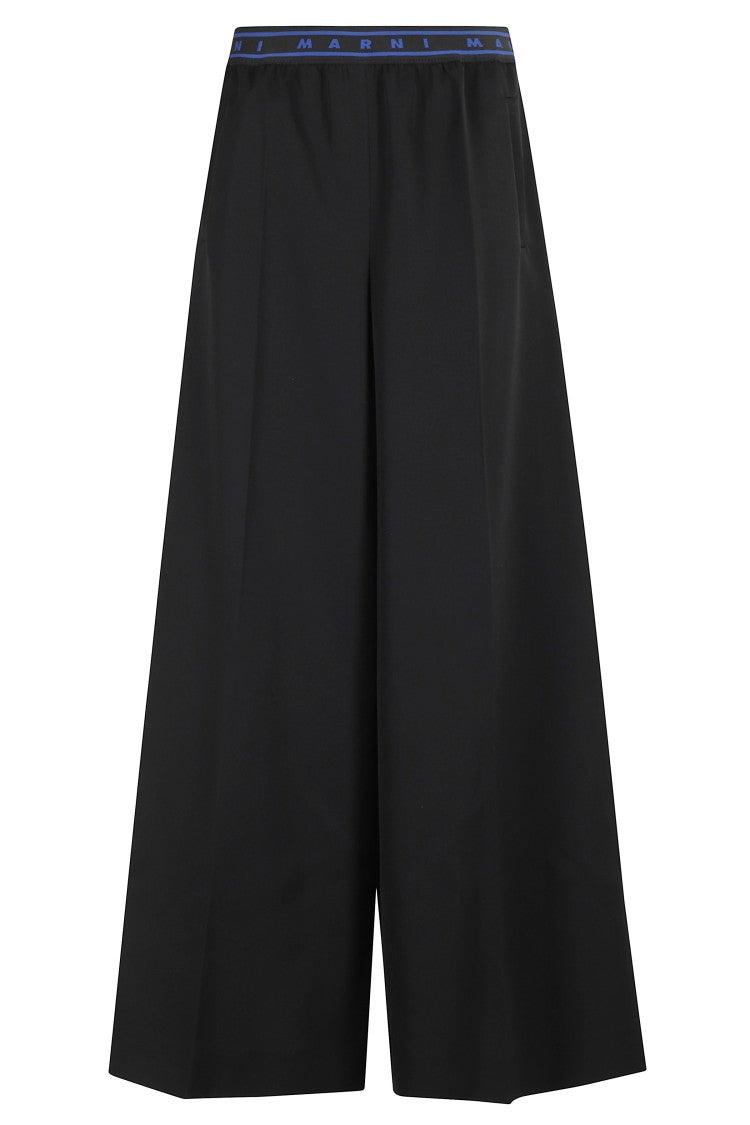 Marni Wool Trousers With Contrast Logo Waistband