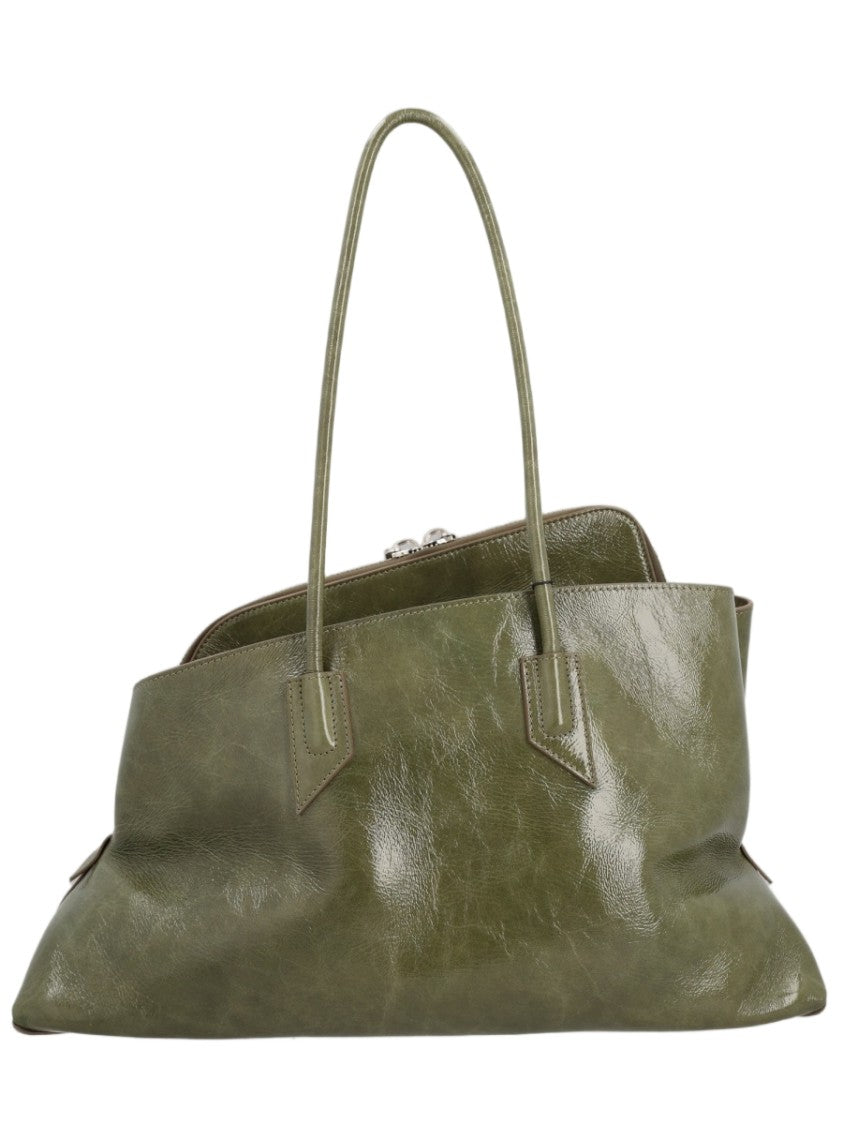 The Attico Glossy Military Green Slouchy Shoulder Bag