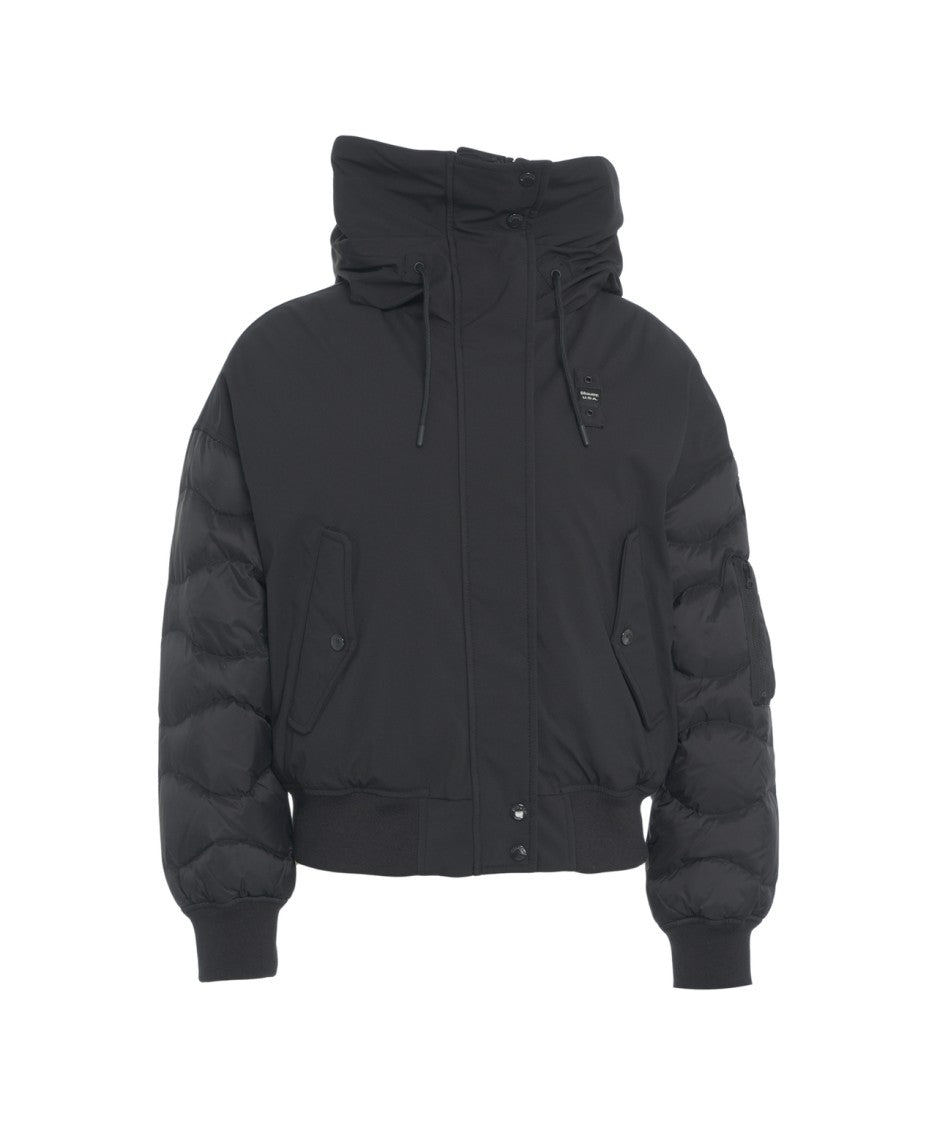 Blauer Innovative Wave-Quilted Black Down Bomber Jacket