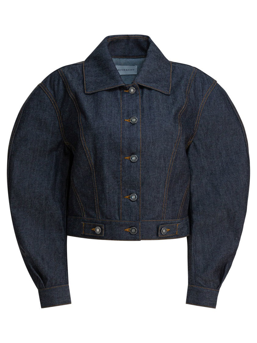 Givenchy Cropped Denim Jacket With Puffed Sleeves