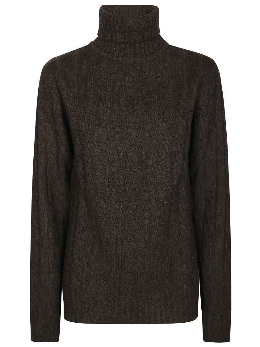Daniele Fiesoli Dark Brown Cable Knit Turtleneck Sweater