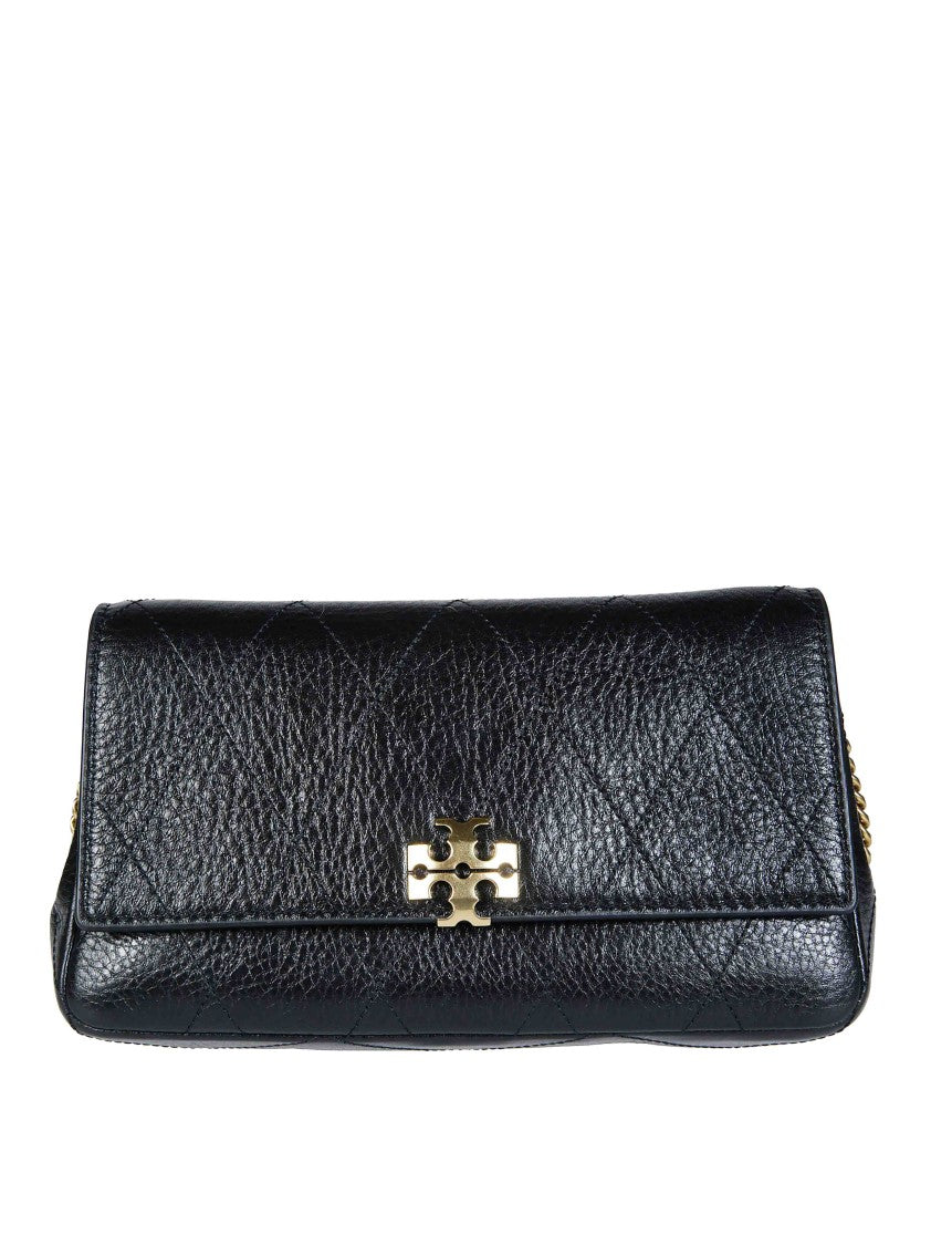 Tory Burch Charlie Quilted Pebbled Leather Chain Wallet