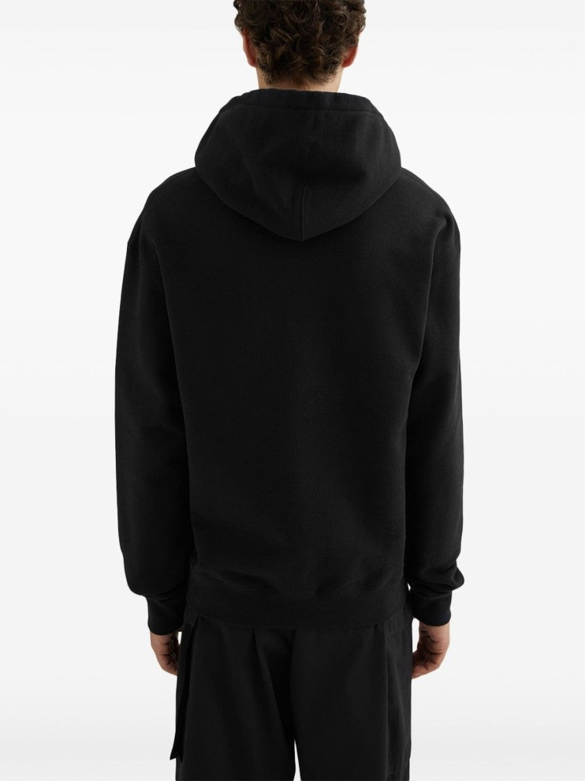 Jil Sander Relaxed Fit Black Cotton Hoodie With Logo Print