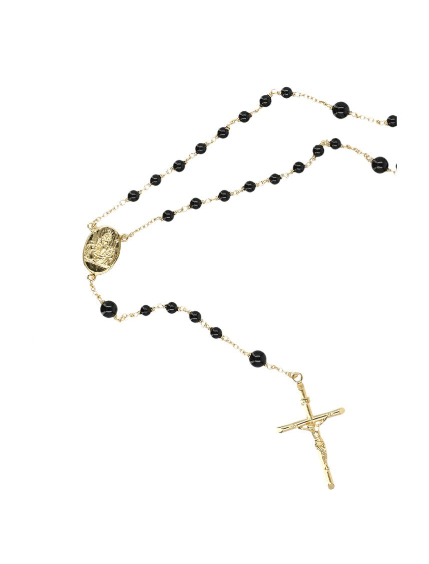 Dolce & Gabbana Polished Black Jade Rosary Necklace With Cross