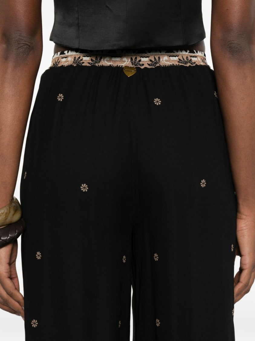 Twinset U&B Black Floral Print Wide-Leg Pants