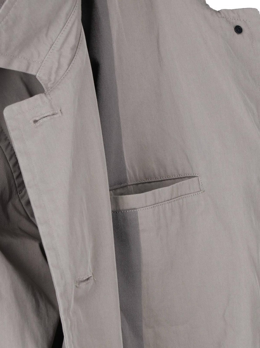 Low Classic Draped Grey Cotton Blend Trench Coat With Classic Collar