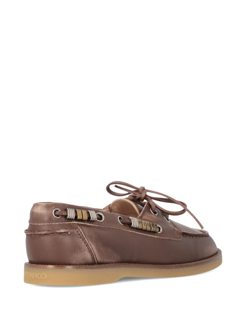 Pinko Brown Grace 01 Metallic Leather Loafers