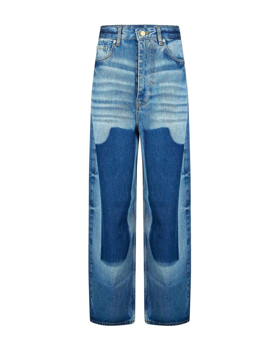 Ganni Contrast Patches Tencel Wide-Leg Jeans