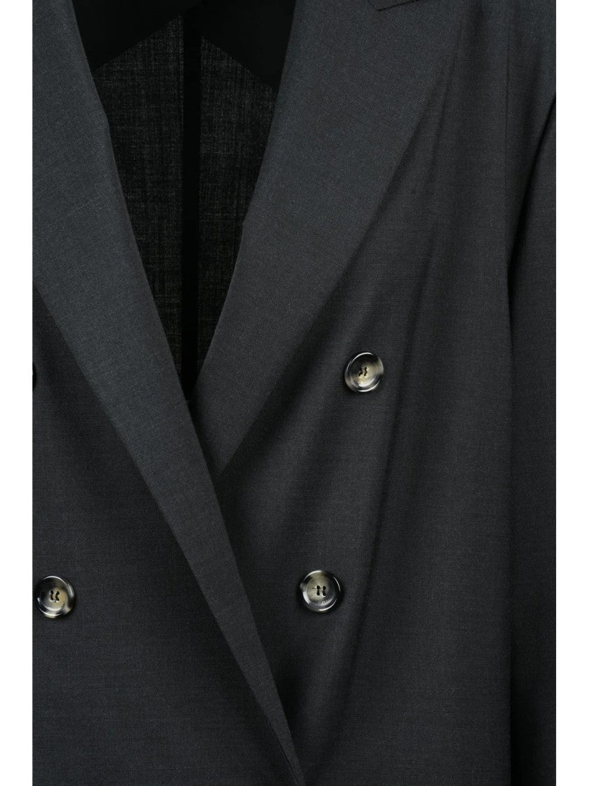 Alberta Ferretti Grey Polyester-Blend Double-Breasted Long Jacket