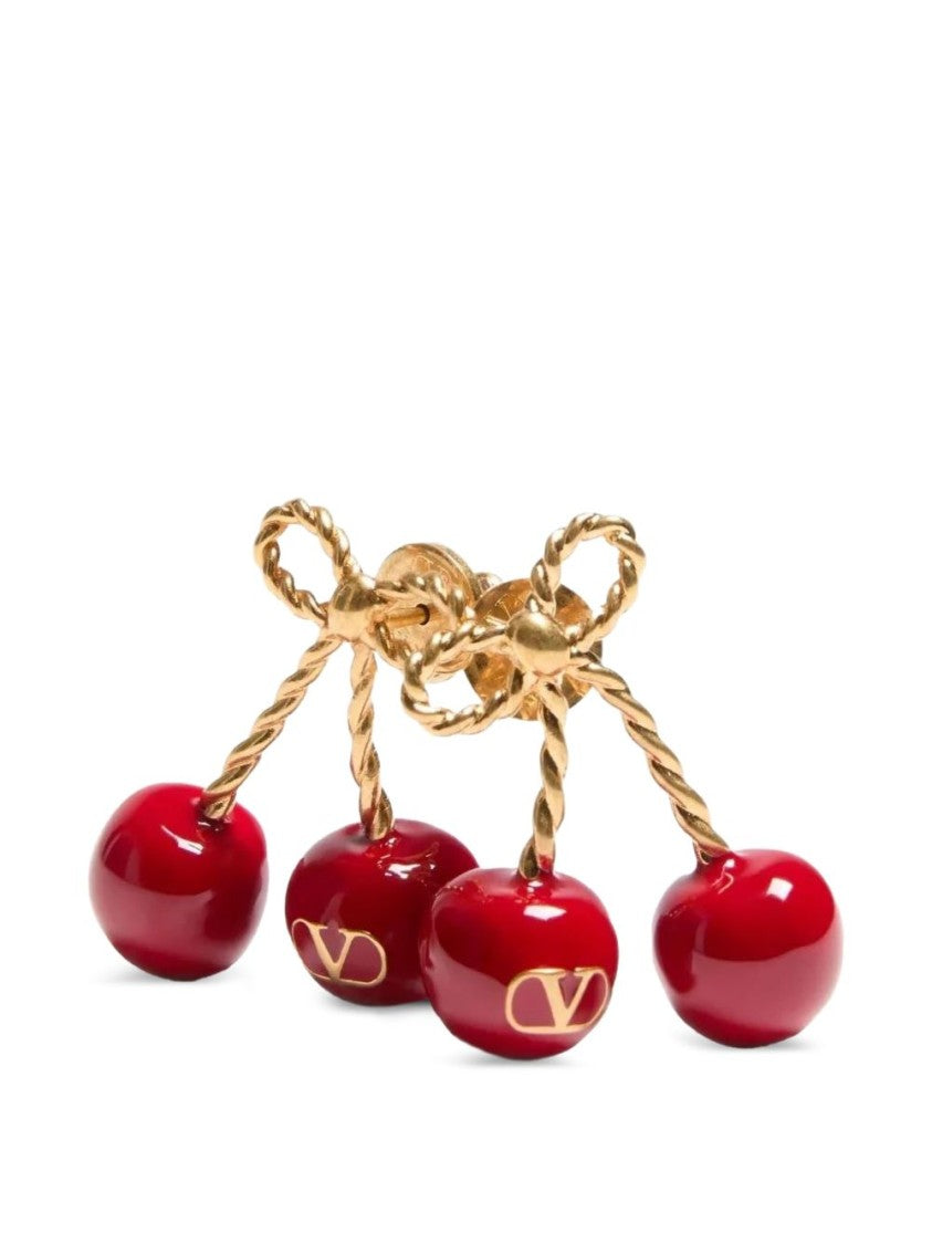Valentino Garavani Twisted Gold-Tone Bow Cherry Earrings