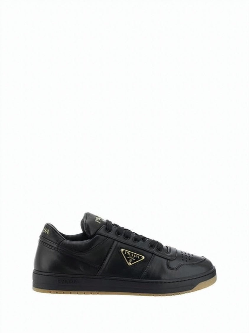 Prada Low-Top Black Leather Sneakers With Perforated Detailing