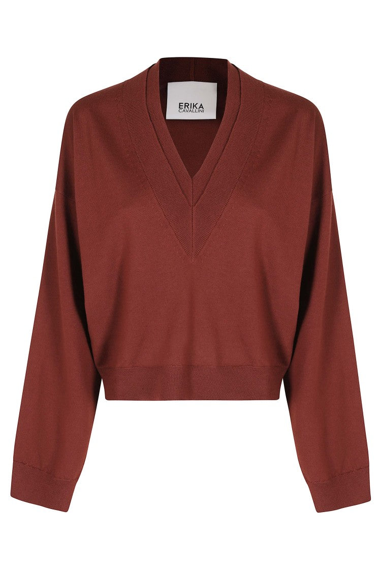 Erika Cavallini Brown Open-Front Cardigan With Ribbed Trim Details
