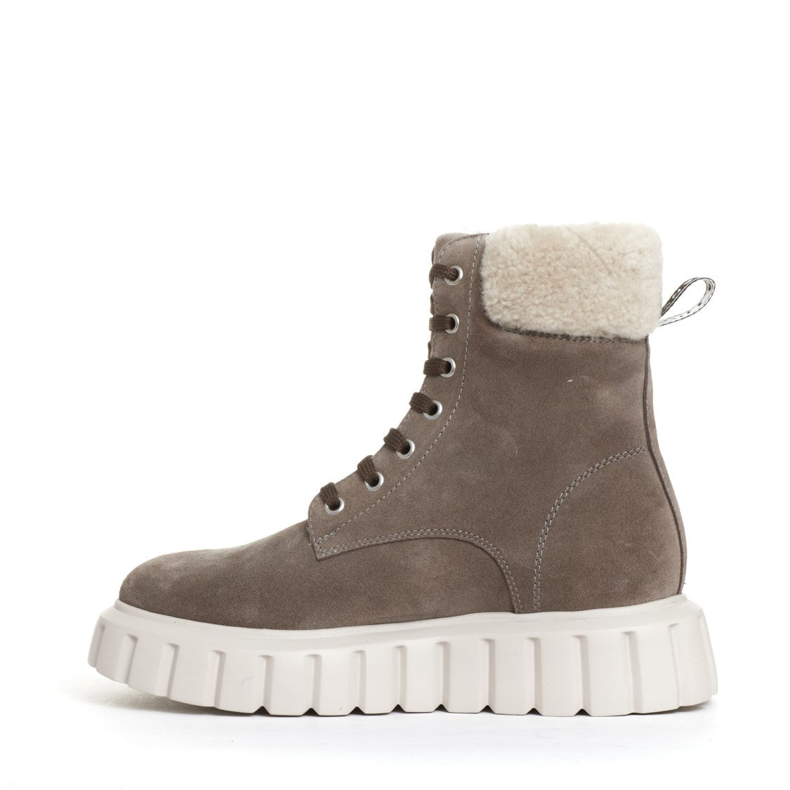 Voile Blanche Gray Suede Ankle Boots With Eco-Fur Inserts