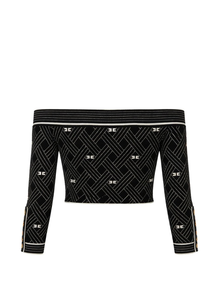Elisabetta Franchi Off-The-Shoulder Cropped Top