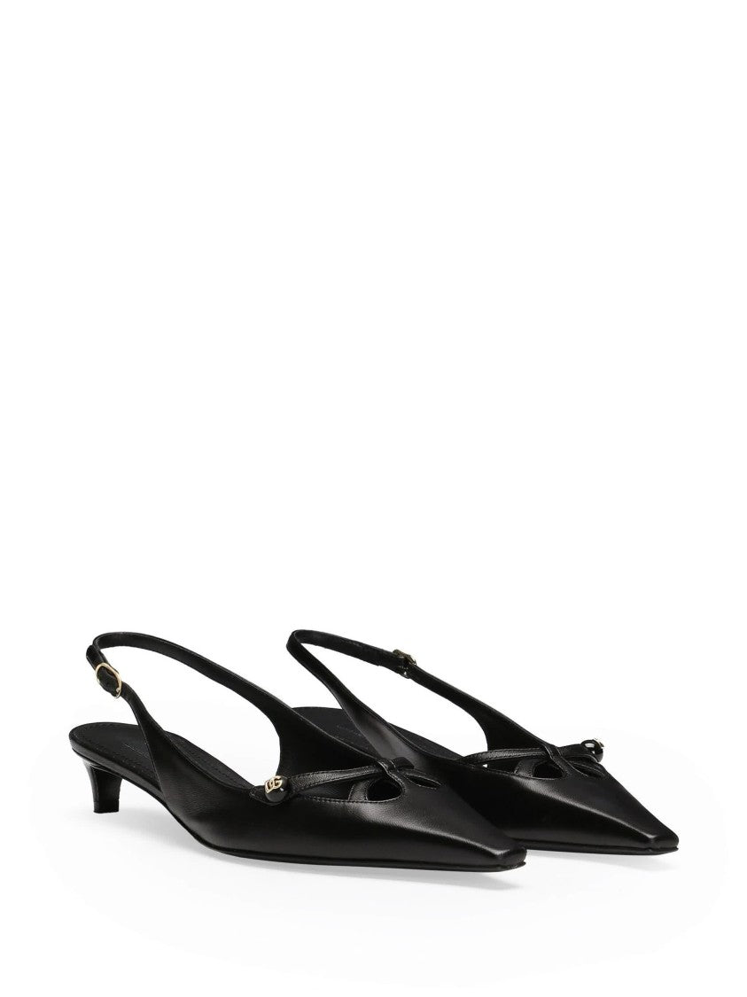 Dolce & Gabbana Black Nappa Leather Kitten Heel Slingbacks