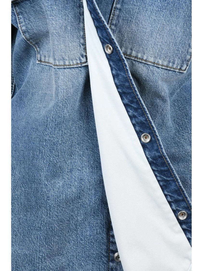 Bottega Veneta Light Blue Straight Fit Snap Button Cotton Denim Shirt