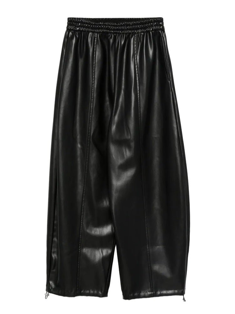 Pinko Balloon Silhouette Faux Leather Trousers With Elastic Waistband