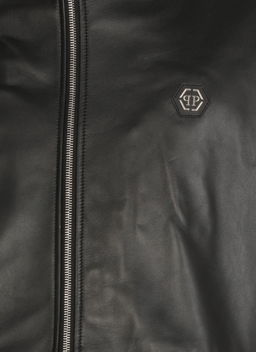 Philipp Plein Black Black Leather Jacket
