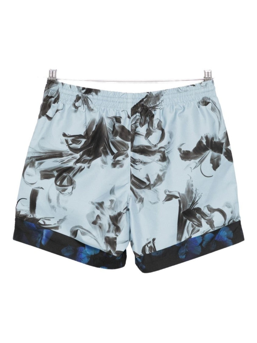 Dries Van Noten Blue Floral Print Drawstring Swim Shorts
