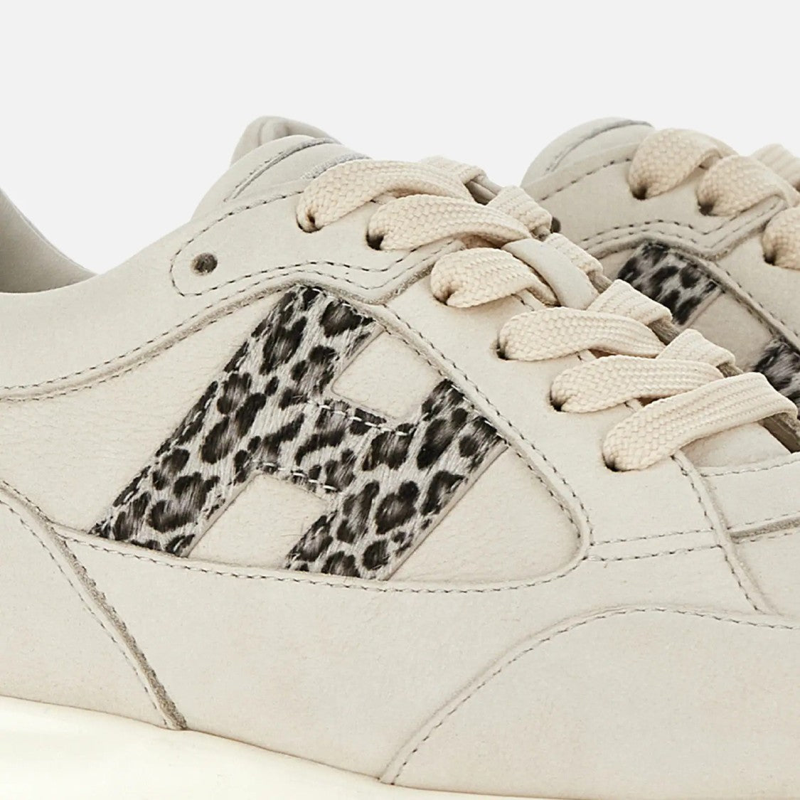 Hogan Light Beige Leopard Print Chunky Sneakers