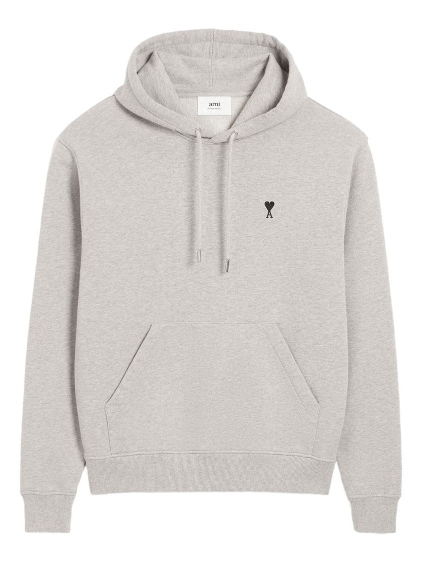 Ami Paris Relaxed-Fit Light Grey Hoodie With Embroidered Heart Detail