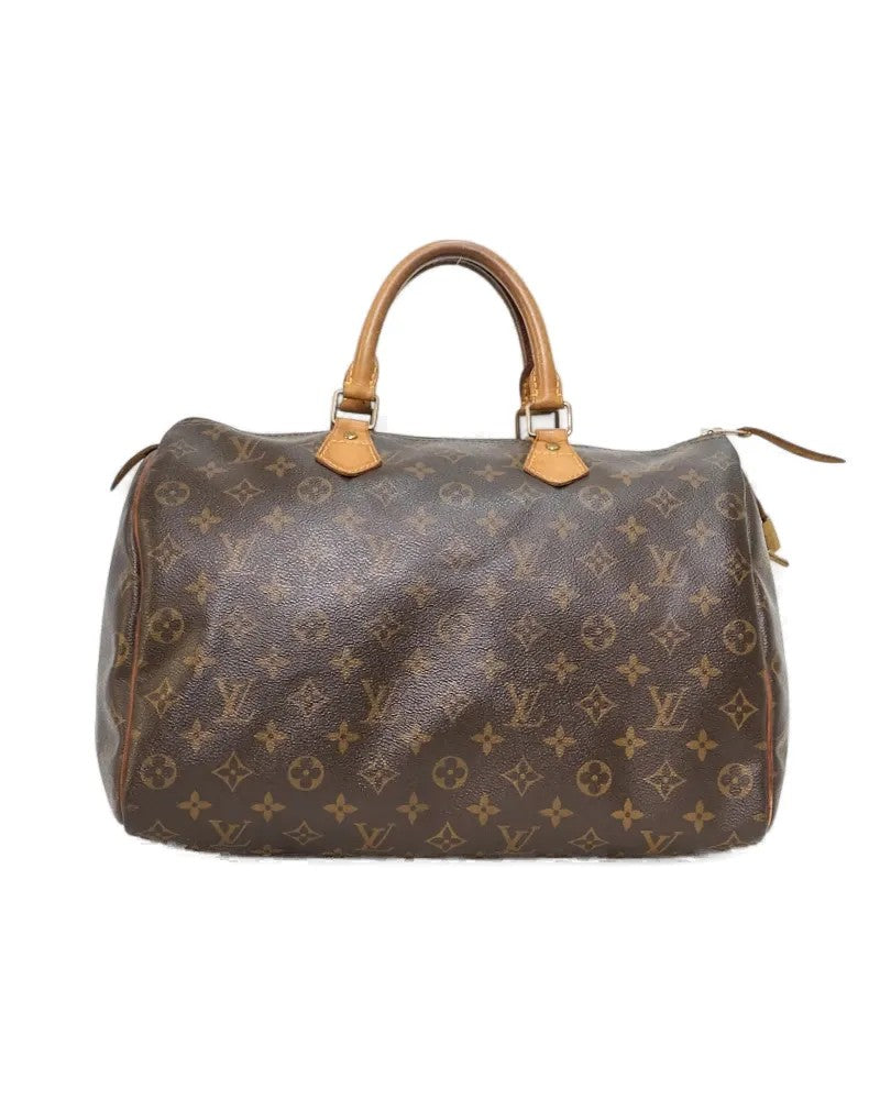Louis Vuitton Speedy 35 Handbag With Classic Monogram And Golden Hardware