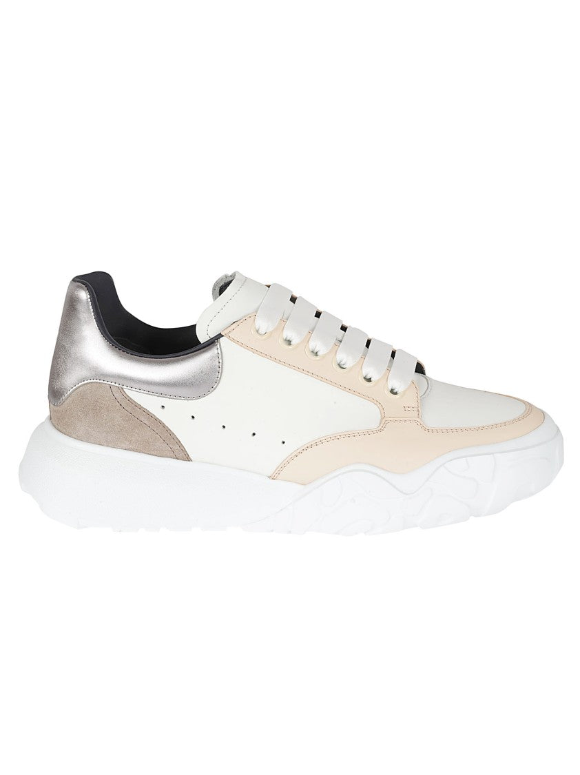 Alexander Mcqueen White Sneakers With Metallic And Suede Accents