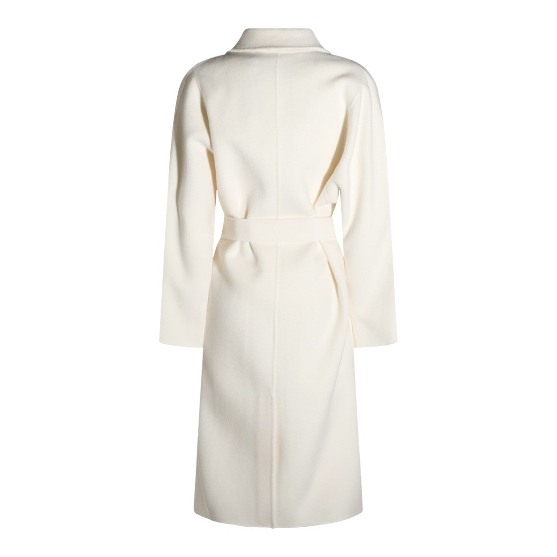 Elisabetta Franchi Ivory Wool Long Coat With Self-Tie Belt And Classic Lapels