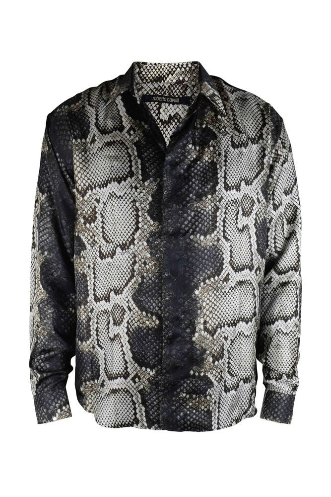 Roberto Cavalli Python Print Silk Shirt With Classic Collar