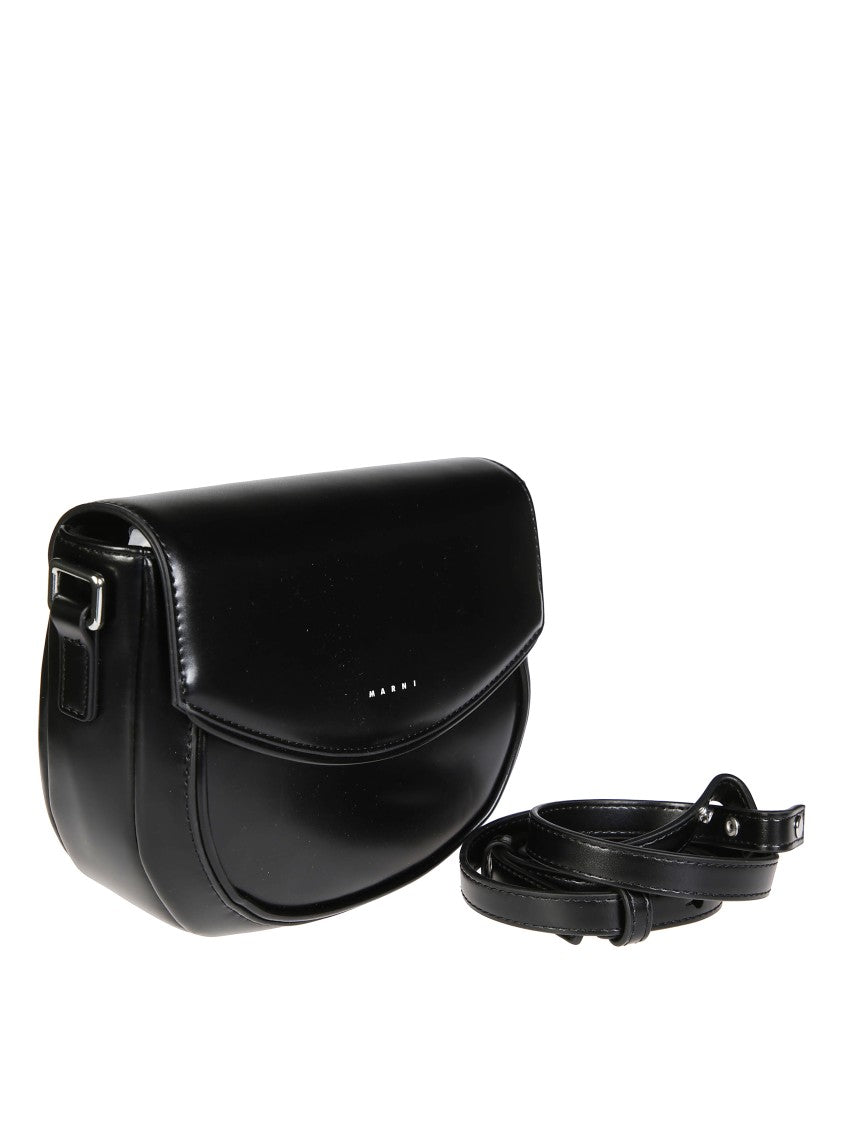 Marni Rounded Black Shoulder Bag With Flap Closure