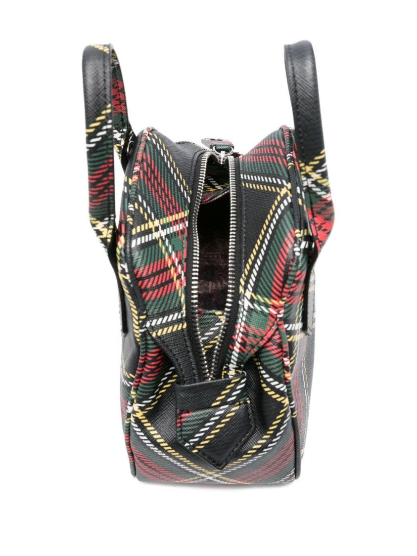 Vivienne Westwood Black Tartan Check Structured Top Bag