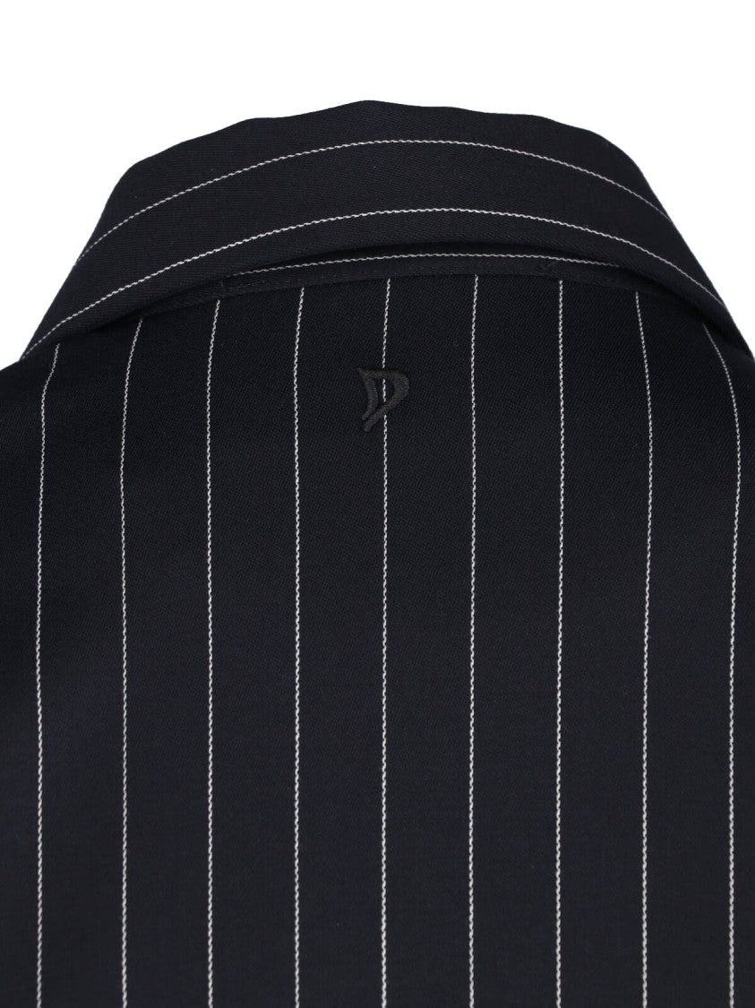Dondup Black Gessato Wool Pinstripe Maxi Dress