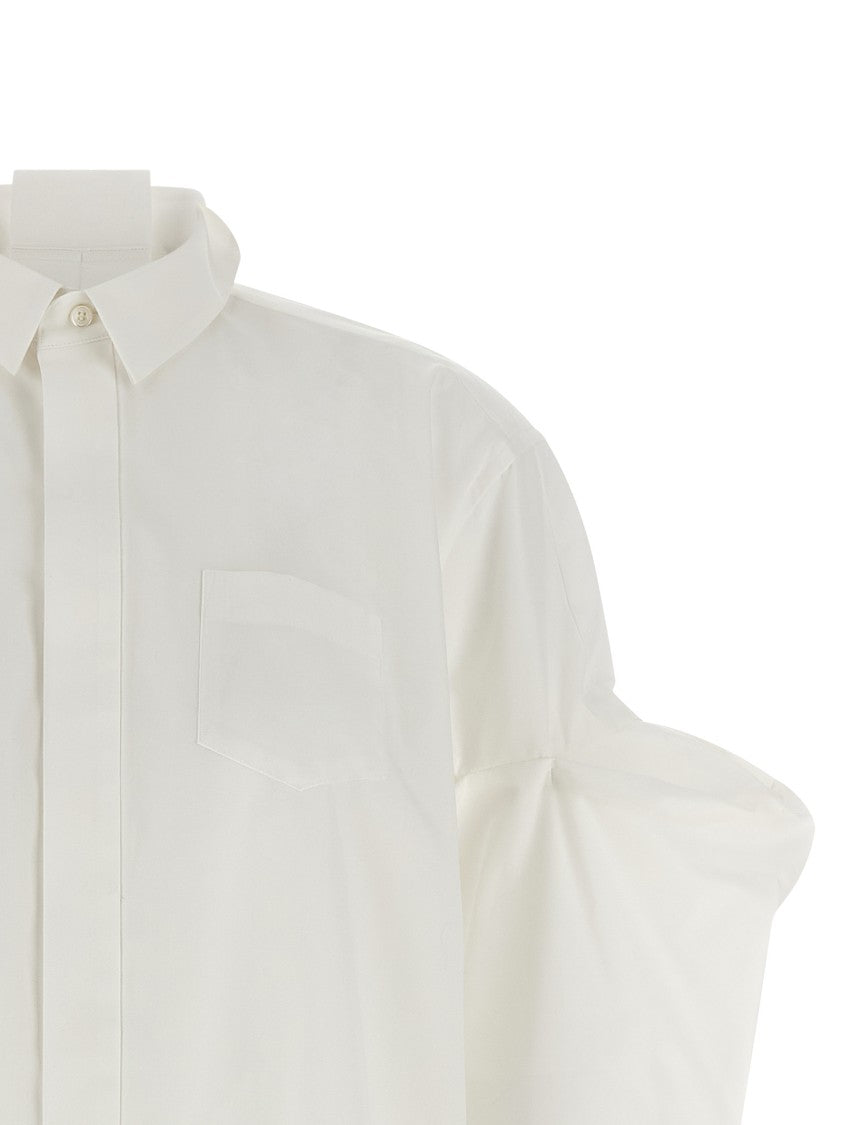 Sacai Asymmetrical Hem Cotton Poplin Shirt With Concealed Closure