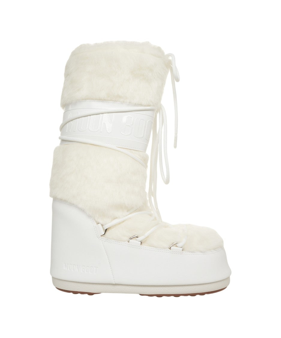 Moon Boot Faux Fur Ankle Boots With Lace-Up Design