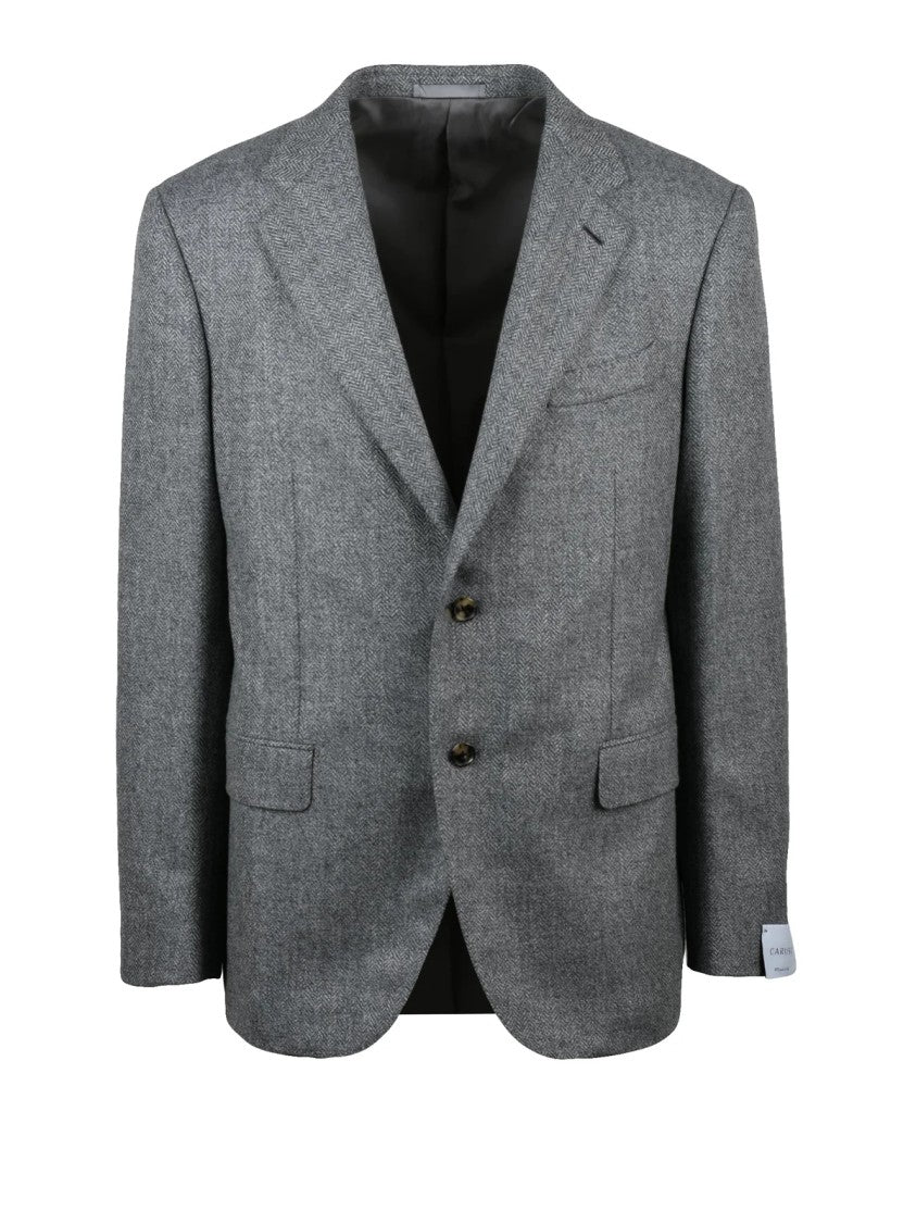 Caruso Rounded Grey Lined Jacket With Notch Lapels And Flap Pockets
