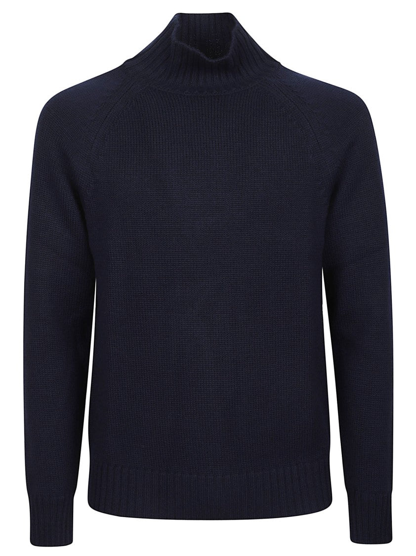Eleventy Ribbed Dark Navy Virgin Wool Turtleneck
