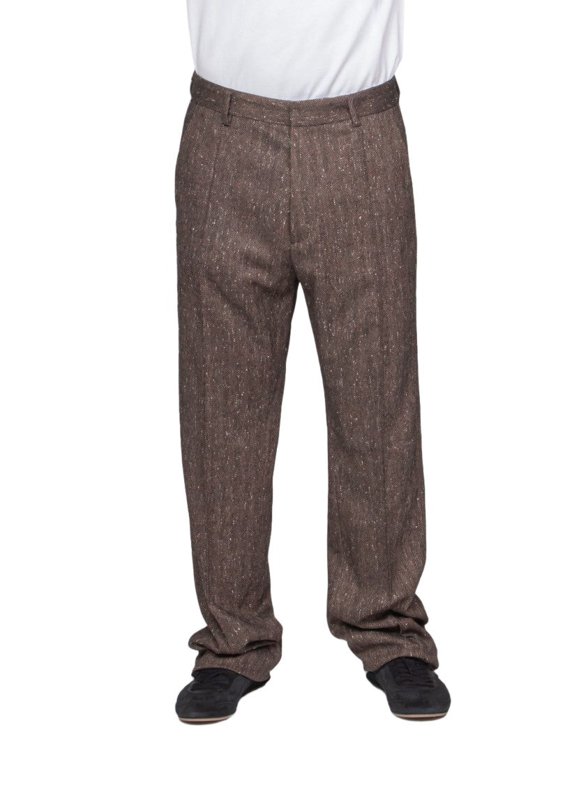 Dsquared2 Relaxed-Fit Textured Brown Trousers With Classic Waistband