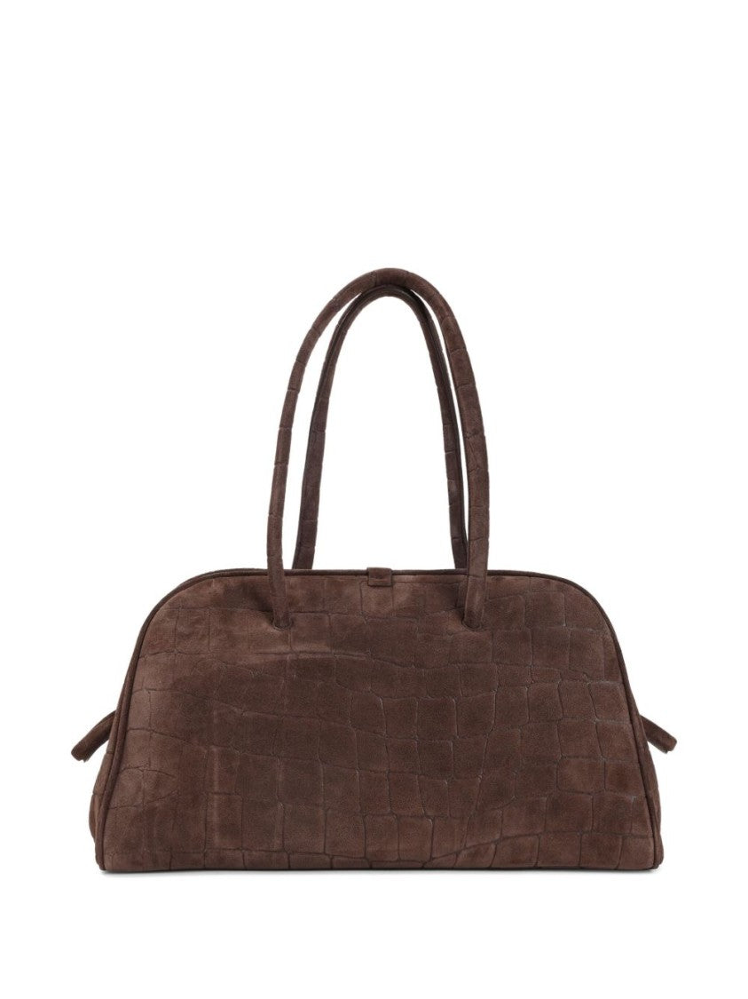 Jacquemus Curved Dark Brown Crocodile Embossed Top Handle Bag