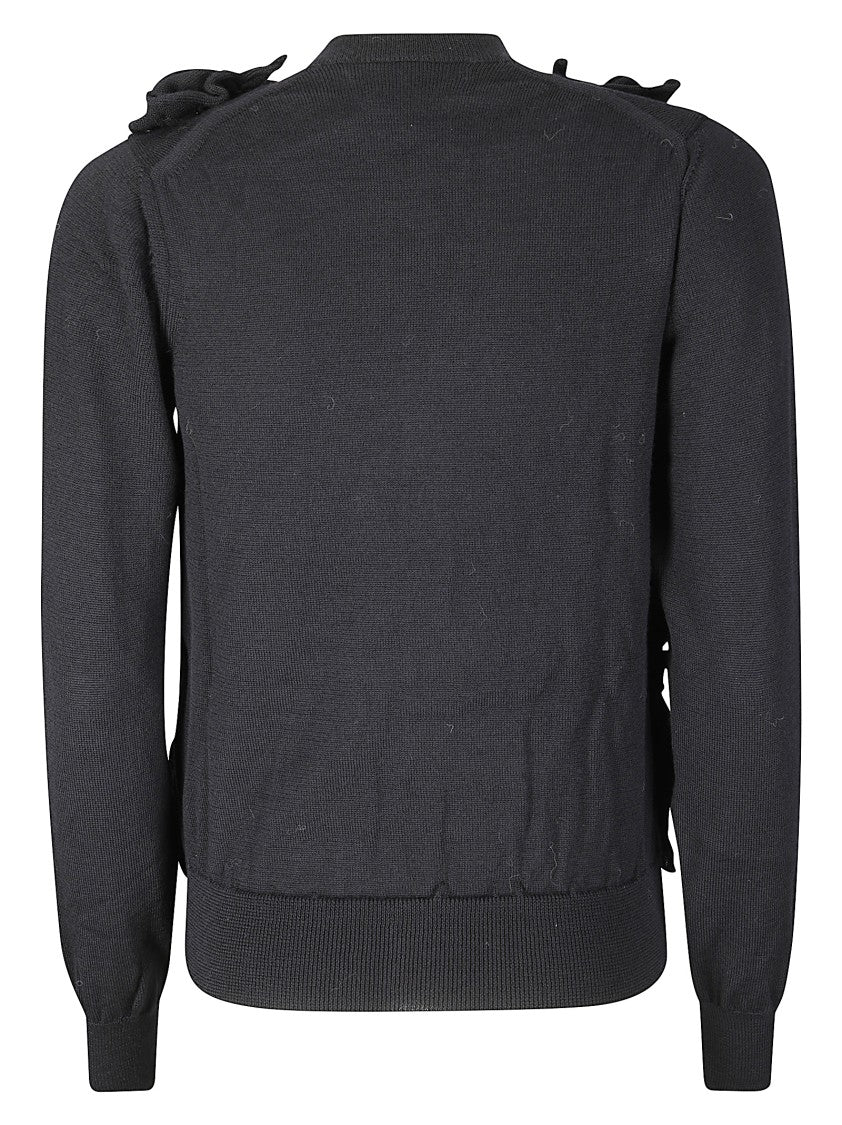 Comme Des Garçons Floral Applique Black Wool Sweater