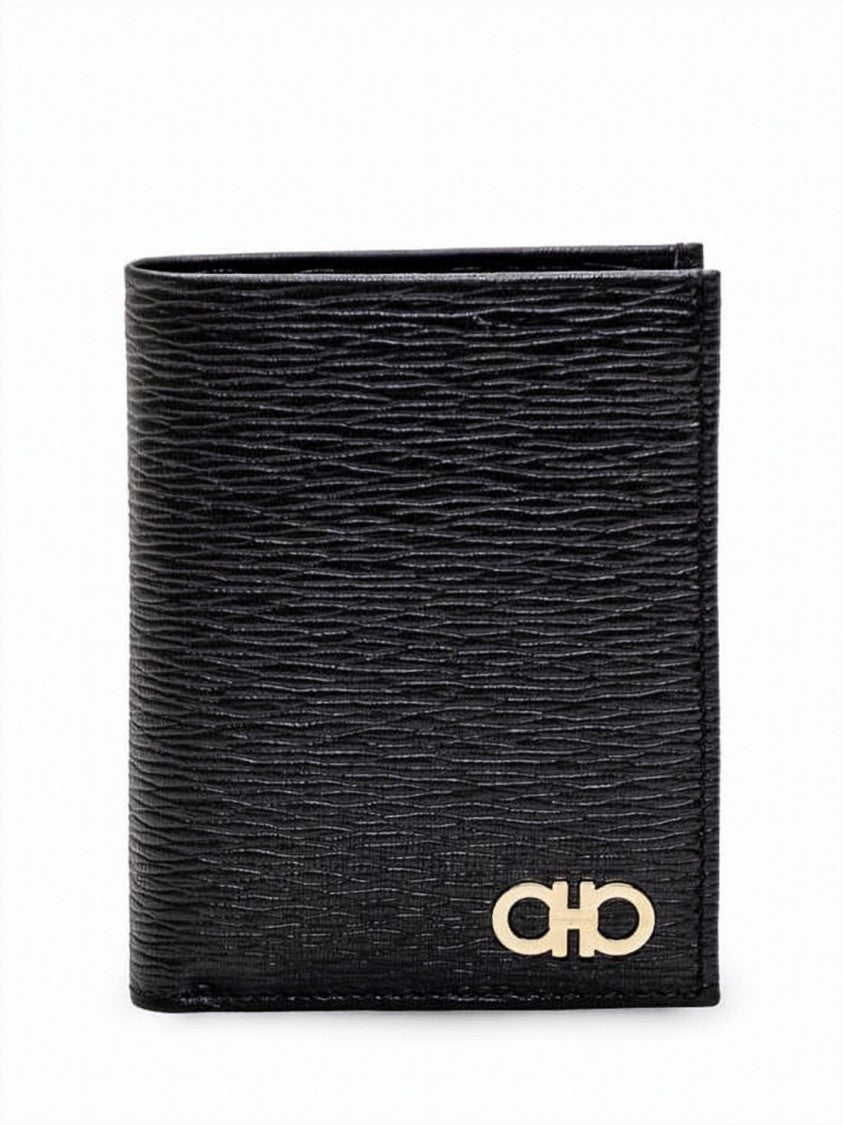 Salvatore Ferragamo Textured Leather Bifold Wallet With Metallic Logo Emblem
