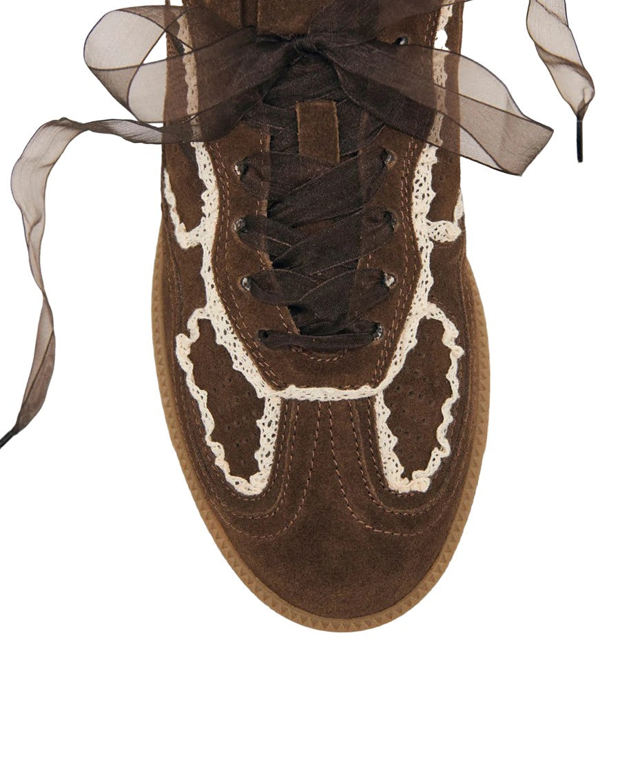 Alohas Crochet-Detail Suede Sneakers With Rubber Sole