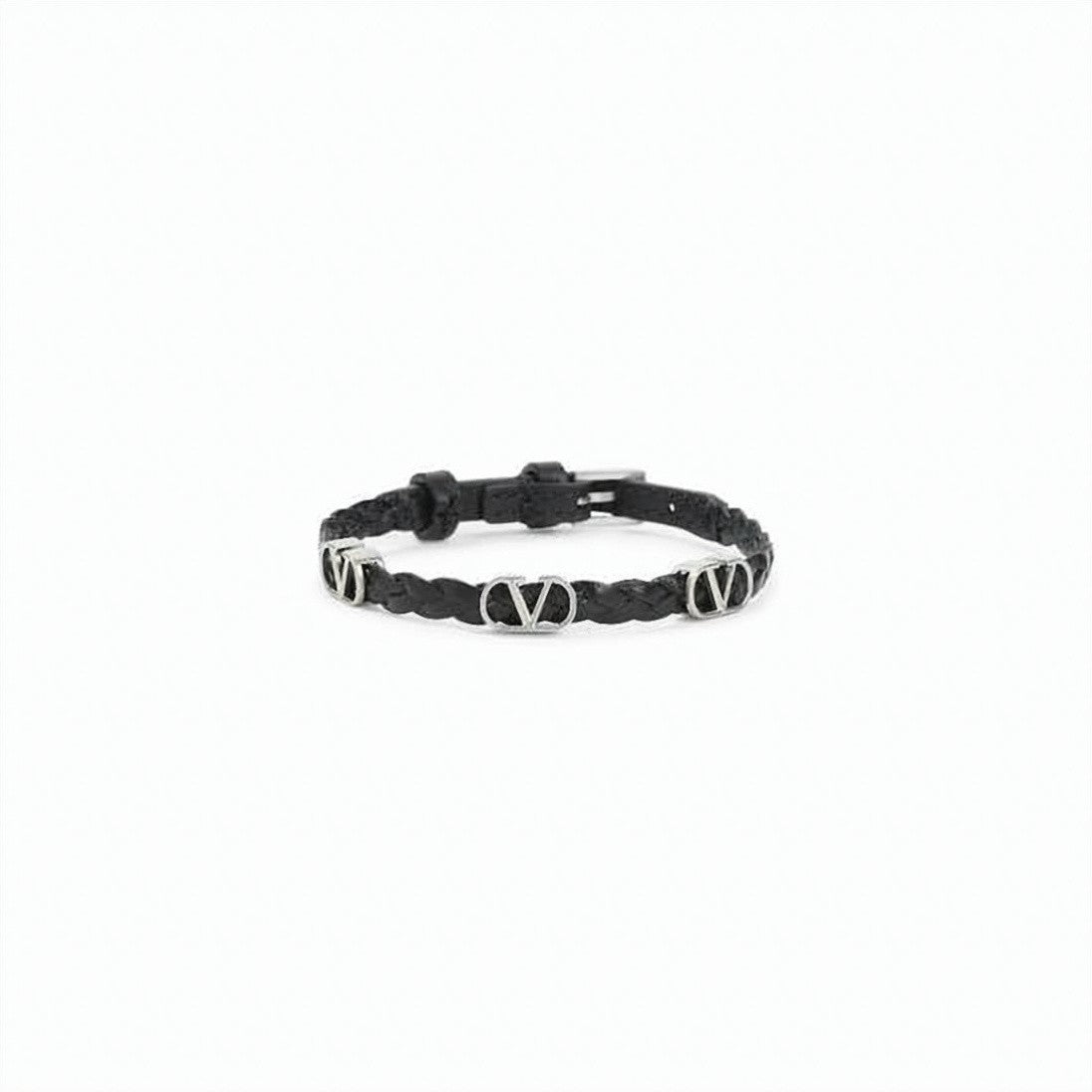 Valentino Garavani Braided Calf Leather Bracelet With Silver-Tone Logos