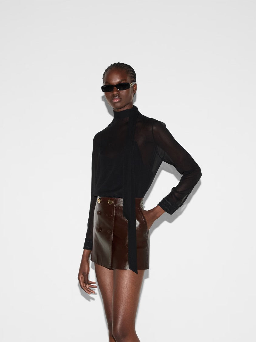 Gucci Black Sheer Silk Georgette Bow Top