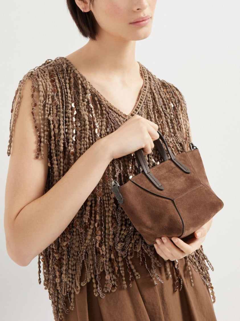 Brunello Cucinelli Structured Suede Leather Bag